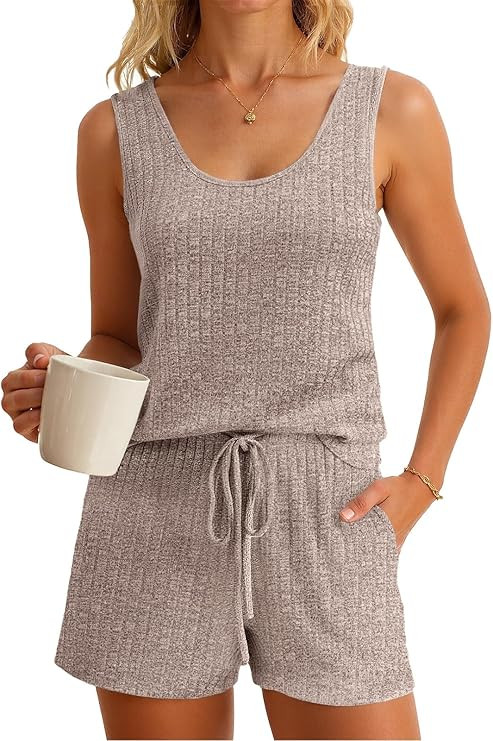 Imily Bela Womens Pajama Sets 2 Piece Sleeveless Summer Pjs Ribbed Knit Tank Top and Shorts Cute ... | Amazon (US)