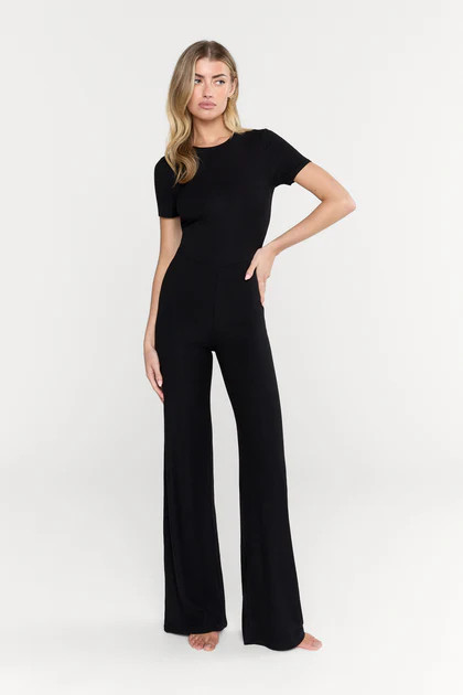 365 SCULPTING LOUNGE SHORT SLEEVE WIDE LEG JUMPSUIT - SHADOW BLACK | TALA (UK)