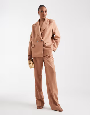 Vero Moda Tall tailored herringbone wide leg co-ord trousers in mocha | ASOS (Global)