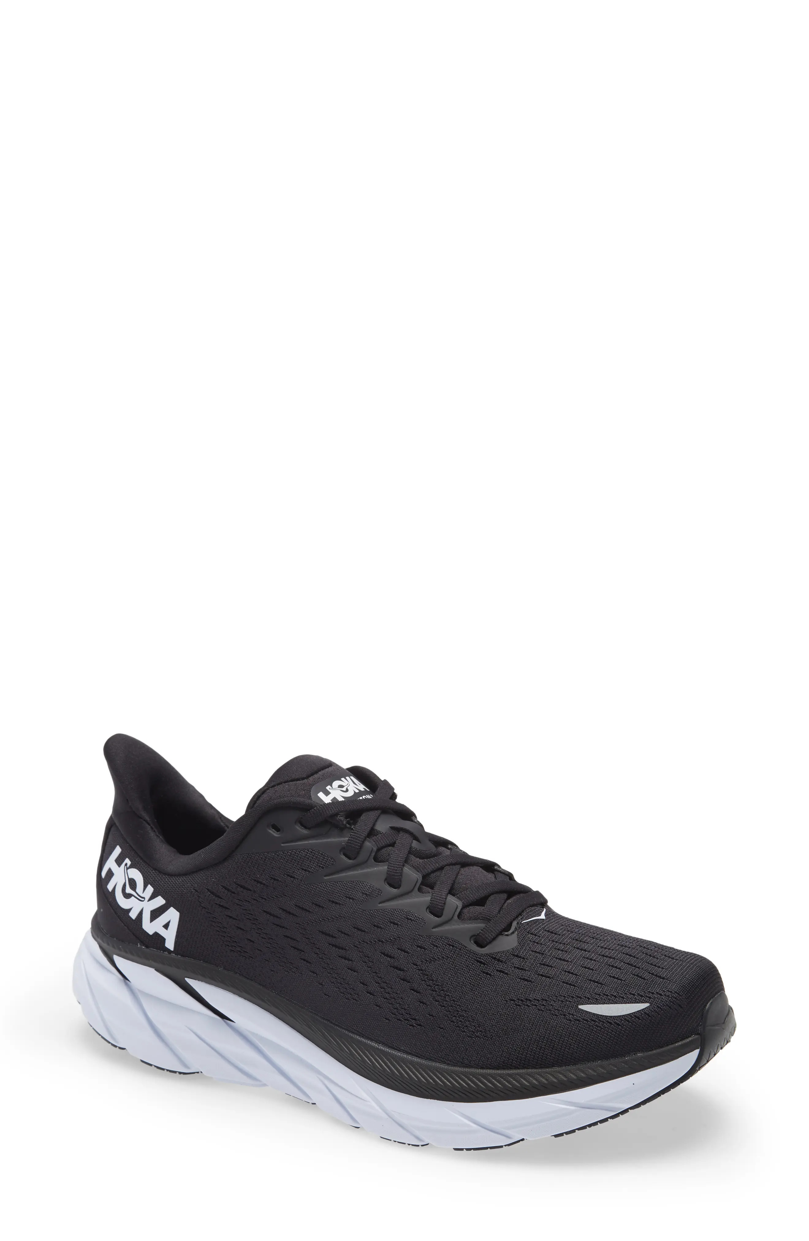 HOKA ONE ONE Clifton 8 Running Shoe in Black/White at Nordstrom, Size 11.5 | Nordstrom