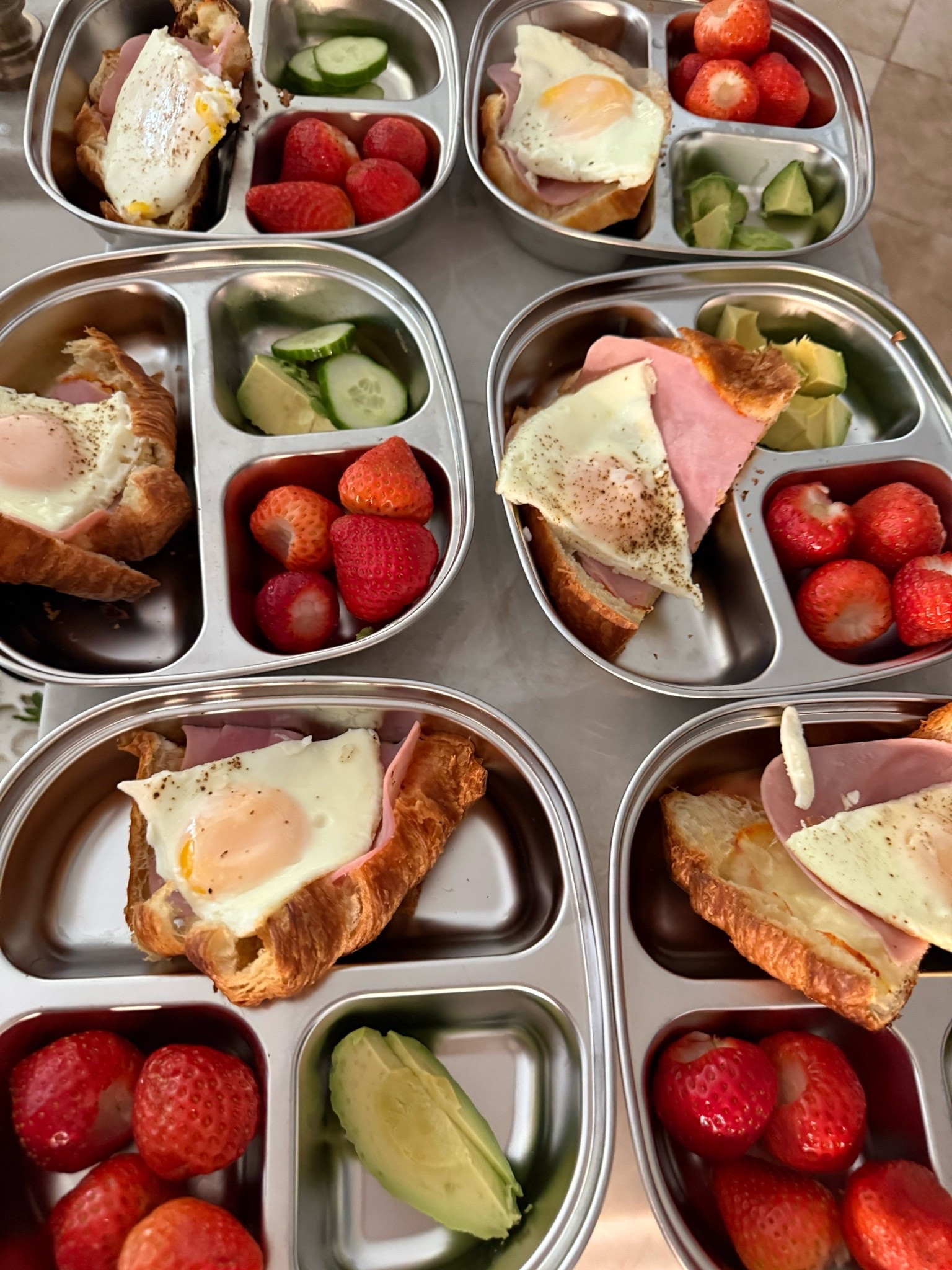 Brunch is served!  No school so we all had a late start.  Love these stainless steel plate.