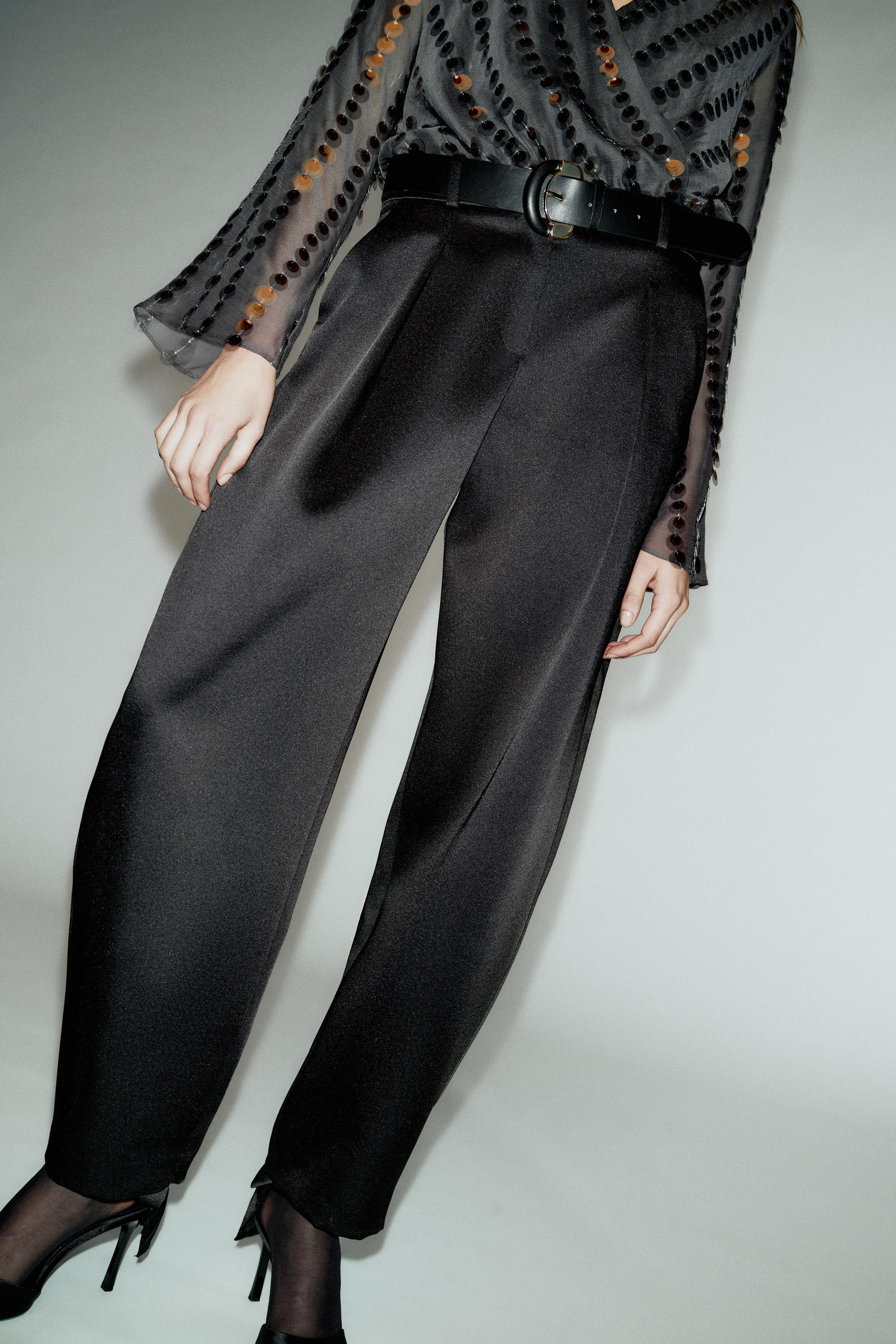 SATIN BARREL TROUSERS WITH BELT | Zara UK