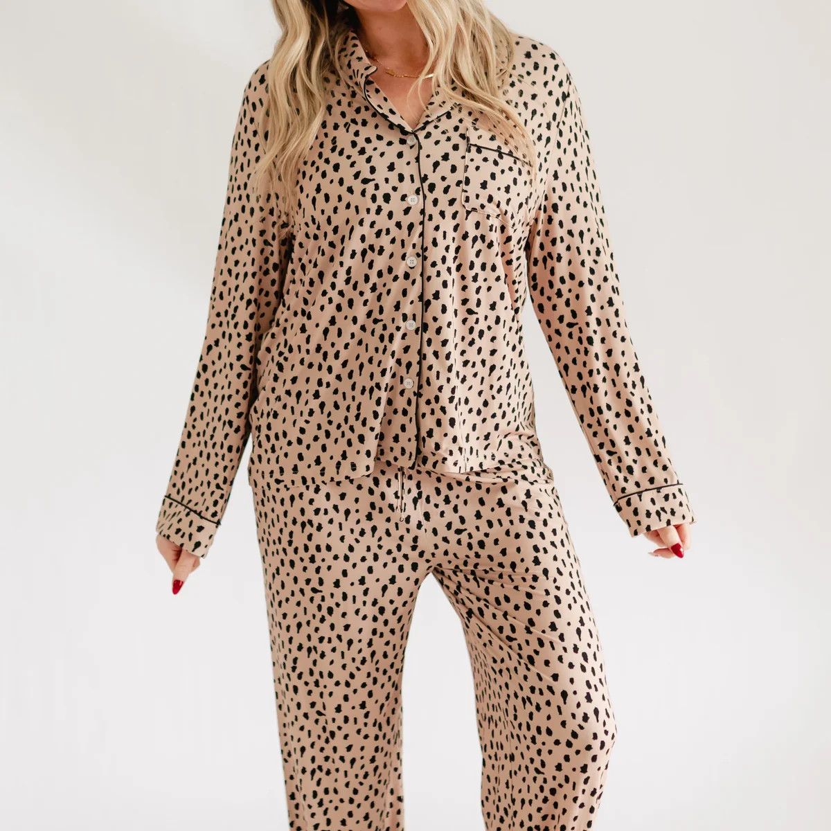 Women's Button Up Set In Brown Cheetah | Silks Design