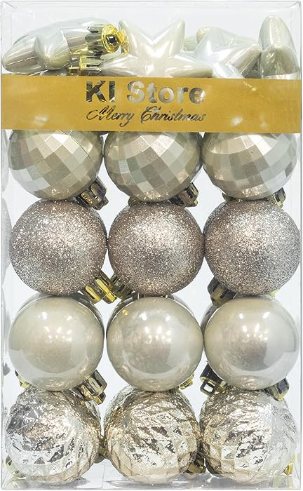 KI Store Cream Christmas Balls 34pcs 1.57-Inch Small Christmas Tree Decoration Ornaments for Xmas... | Amazon (US)