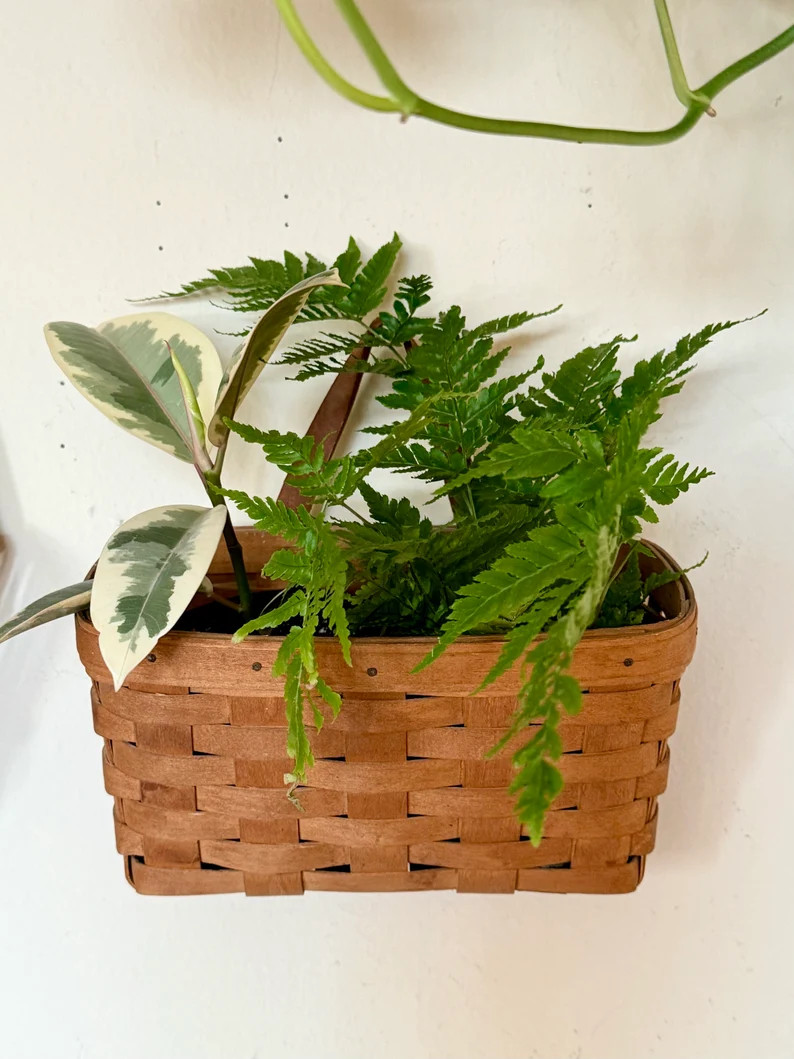 Vintage Longaberger Hanging Basket with Leather Strap | Signed 1988 | Wall Basket for Keys or Mai... | Etsy (US)