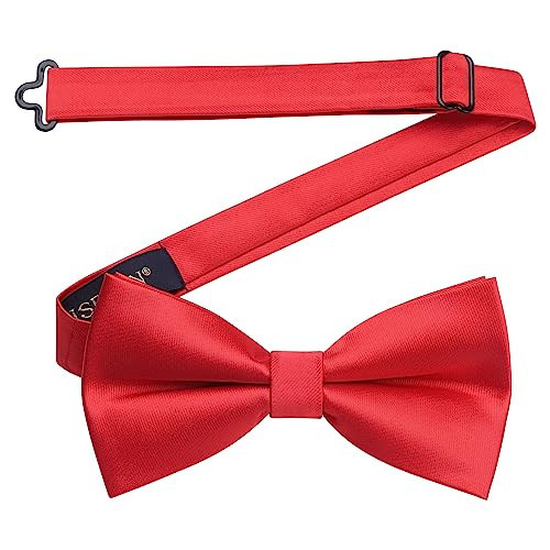 HISDERN Red Bow Ties for Men Bowties Pretied Wine Red Solid Color Classic Satin Bow Tie Formal Business Tuxedo Adjustable Bowtie for Wedding Party | Amazon (US)