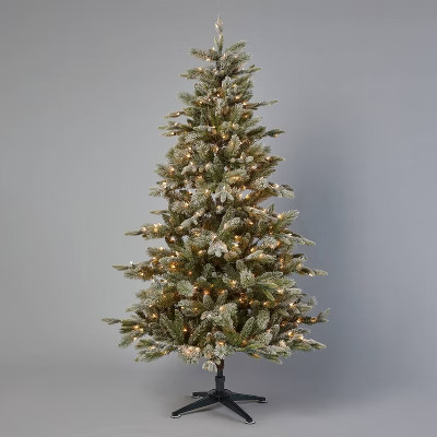 6.5' Pre-Lit Indexed Flocked Glittered Balsam Fir Artificial Christmas Tree Clear Lights - Wonder... | Target