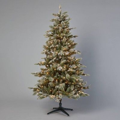 6.5' Pre-Lit Indexed Flocked Glittered Balsam Fir Artificial Christmas Tree Clear Lights - Wonder... | Target