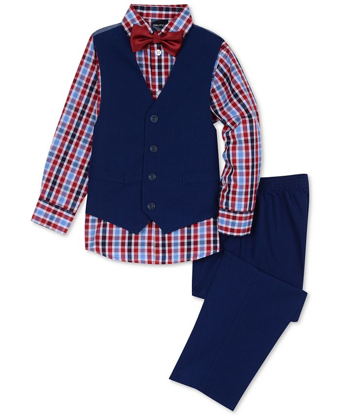 Little Boys 4-Pc. Check-Print Shirt, Vest, Pants & Bowtie Set | Macys (US)