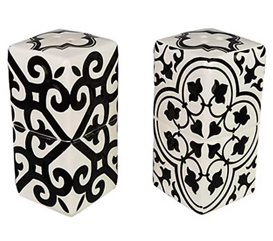 Young's Set of 2 Black & White Ceramic Salt & Pepper Shakers - QVC.com | QVC