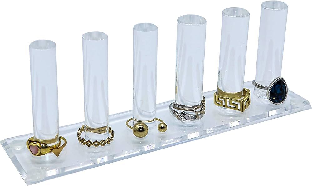 FROG SAC 6 Rod Ring Holder Jewelry Stand, Clear Acrylic Ring Display Organizer For Girls Room, Sm... | Amazon (US)