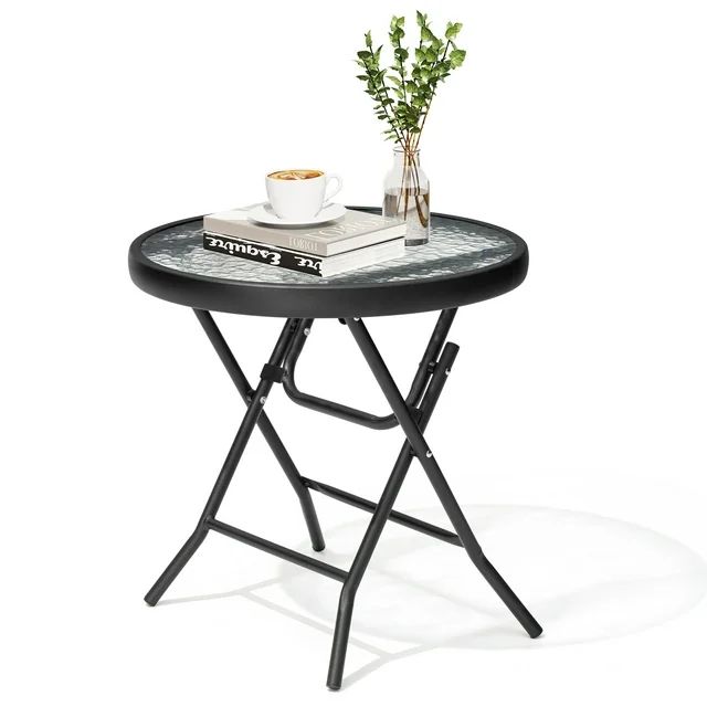 Crestlive Products Outdoor Side Tables Foldable Patio Side Table with Tempered Glass Table Top, B... | Walmart (US)