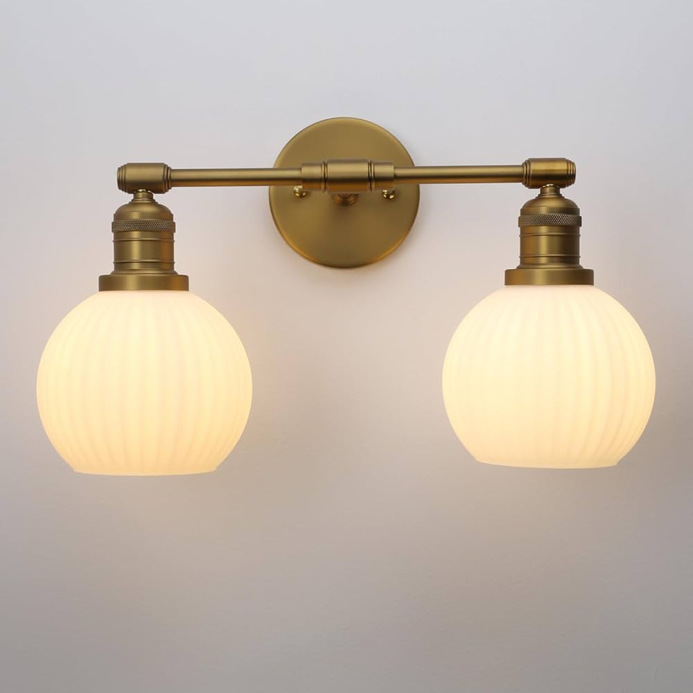 Vintage 2-Lights Wall Sconce with Milk White Glass Globe Shade, Hardwired Indoor Wall Light Fixtu... | Amazon (US)