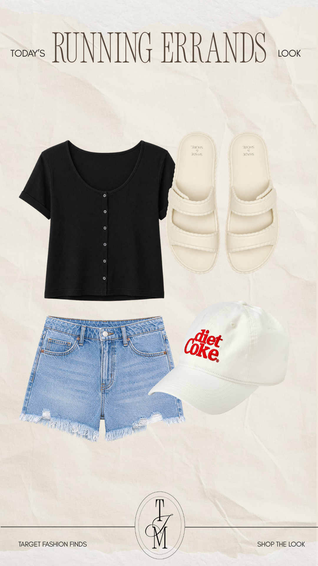 The cutest casual Target look for running errands - a black button-front top, denim shorts, neutral sandals and the perfect Diet Coke hat to finish it off.
wedding guest dress summer, summer outfits over 40, summer dresses, country concert outfits, vacation outfits beach, date night outfits, teacher outfits, plus size fashion, work outfits, business casual workwear 

 #LTKgrwm #LTKootd #LTKSeasonal