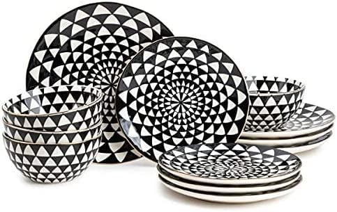 Thyme & Table Dinnerware Black & White Medallion Stoneware, 12-Piece Set | Walmart (US)