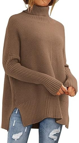 LILLUSORY Women's Oversized Turtleneck Sweaters Fall Batwing Sleeve Ribbed Tunic Sweater | Amazon (US)