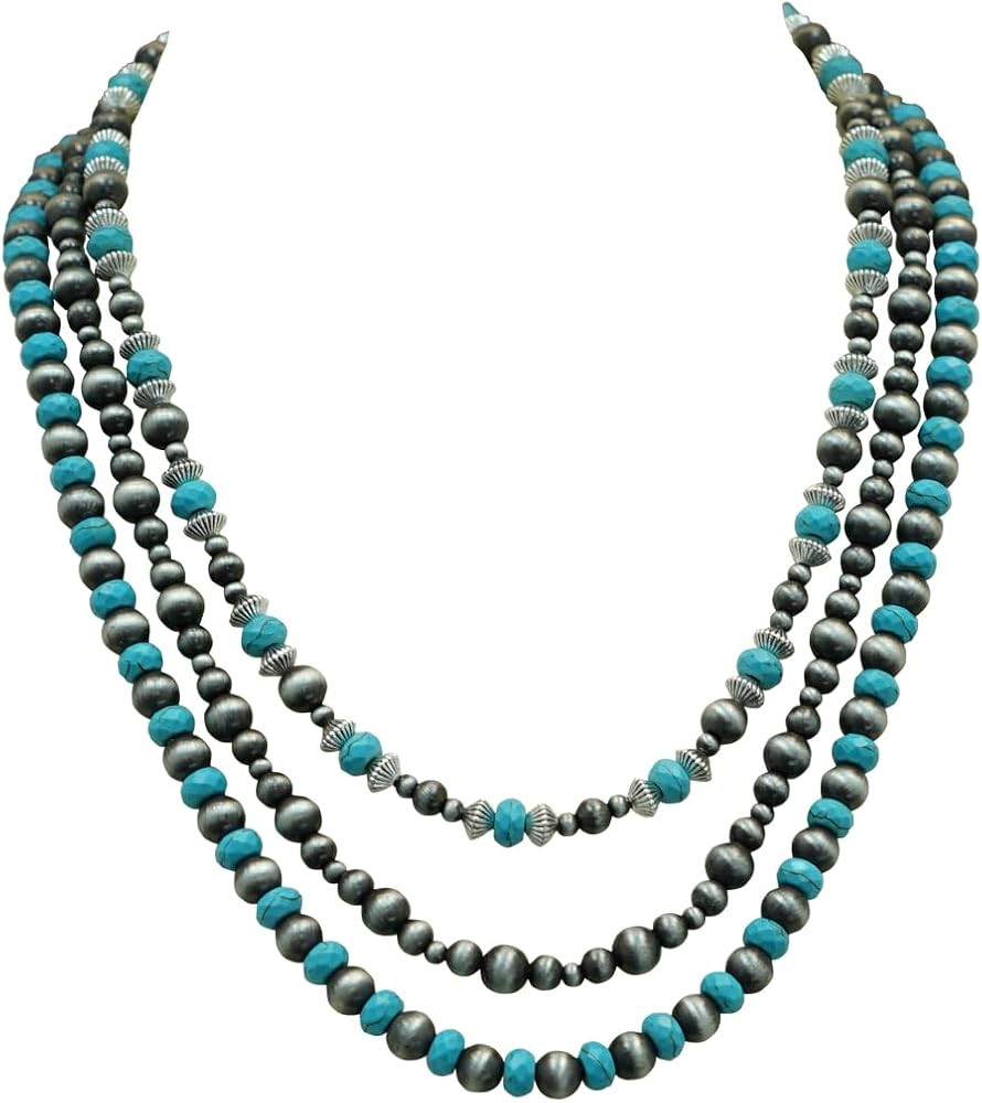 Multi-strand Navajo Pearl & Turquoise Necklace Jewelry (18”20”22” with extension of 2”) ... | Amazon (US)