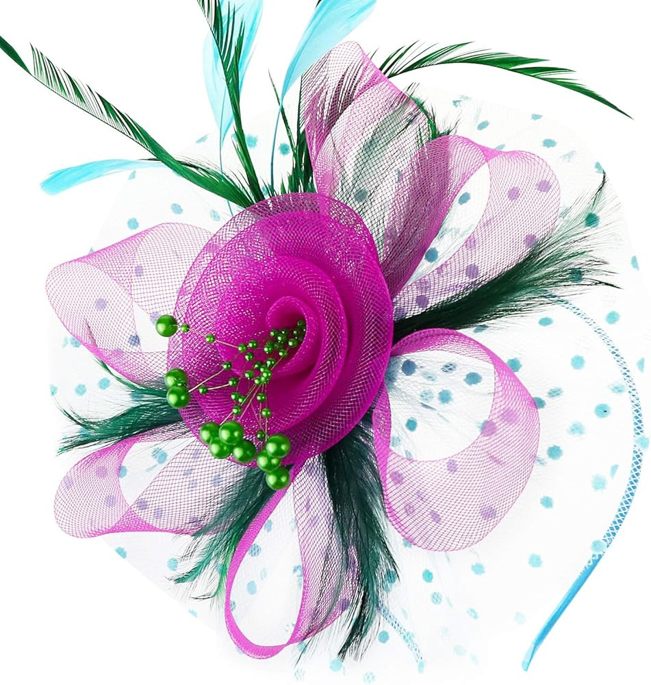 DRESHOW Fascinators Hat Flower Mesh Ribbons Feathers on a Headband and a Clip Tea Party Headwear ... | Amazon (US)