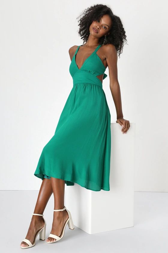 Bold New Look Green Tie-Back Midi Dress With Pockets | Lulus (US)