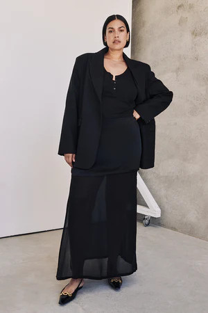 ROBBIE BLACK LAYERED MIDI SKIRT | DISSH