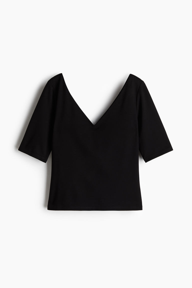 V-neck top - Black - Ladies | H&M GB | H&M (UK, MY, IN, SG, PH, TW, HK)