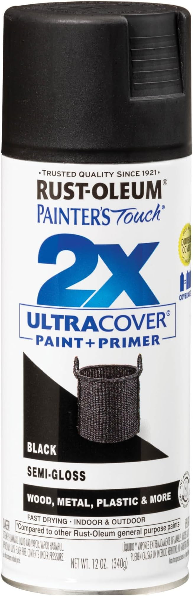 Rust-Oleum 334097 Painter's Touch 2X Ultra Cover Spray Paint, 12 oz, Semi-Gloss Black | Amazon (US)