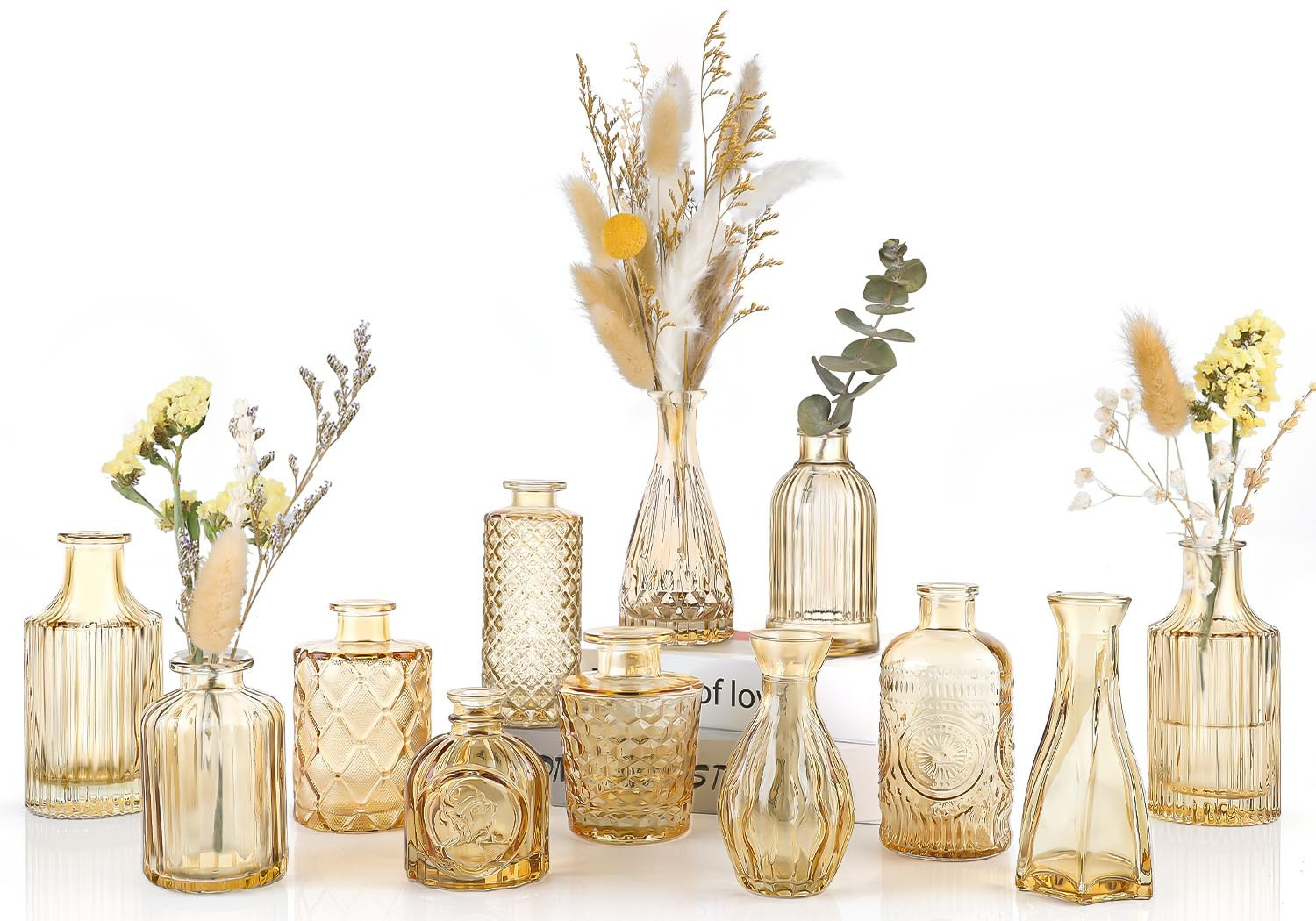 Amber Glass Bud Vases Set of 12, Gold Mini Flower Vase for Centerpieces, Small Vases in Bulk for ... | Amazon (US)