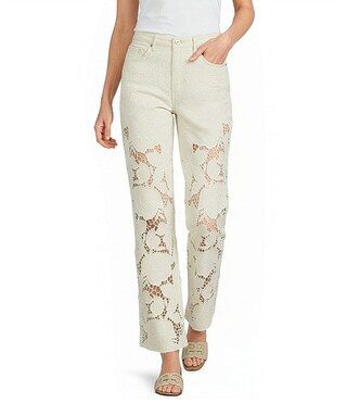 Stretch Denim Lace High Rise Wide Leg Jeans | Dillard's