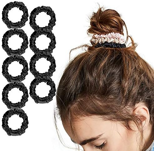 LilySilk 9 Pack 100 Real Mulberry Silk Scrunchies Black for Women Mini- Colorful Hair Bow Ties- G... | Amazon (US)