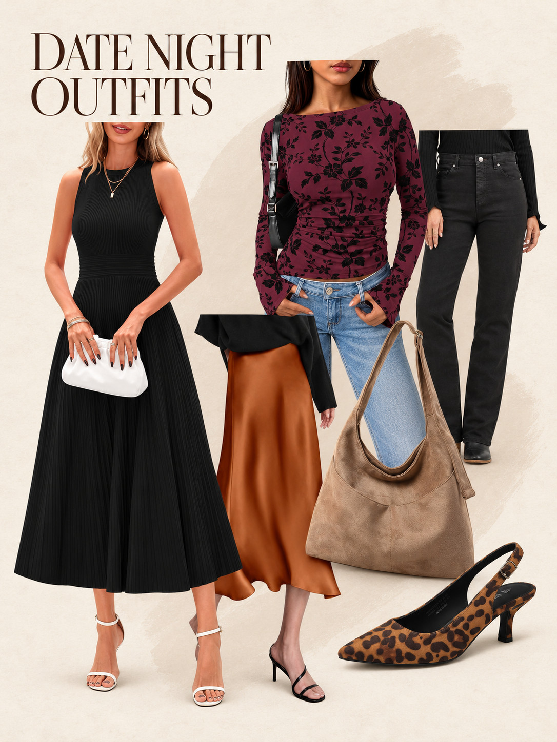 Date-night outfits that do all the flirting for you 🤎 From sleek satin and the perfect black dress to rich burgundy and a pop of leopard—these Amazon finds are too good. Shop every piece linked in this post! 

 #LTKgrwm #LTKSeasonal #LTKMidsize