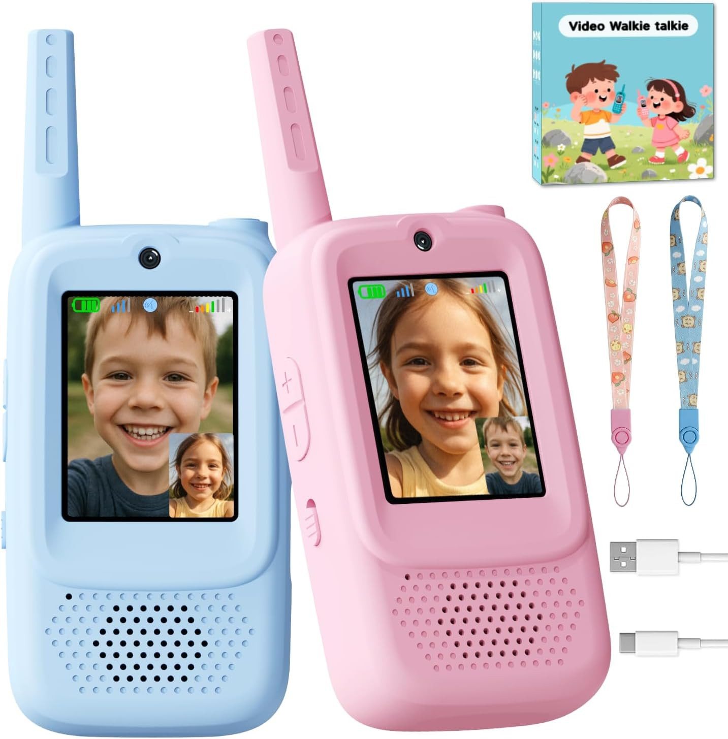 Video Walkie Talkies for Kids, Handheld 2 Pack Rechargeable Video Walkies Talkies, Indoor Outdoor Toys Christmas Birthday Gifts for Age 3-12 Year Old Girls Boys (Blue & Pink) | Amazon (US)