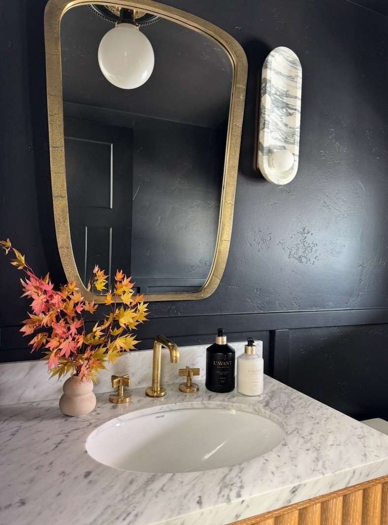 Powder room fall decor 
I plucked these maple leaves off of my tree, but Afloral sells the most realistic maple leaf branches that you will not be able to tell the difference! 

#LTKHome #LTKSeasonal #LTKSaleAlert