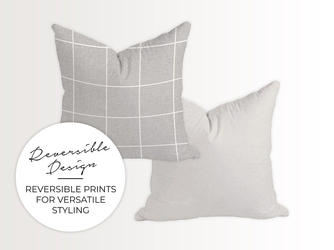 Reversible Grey Window Pane Printed Pillow Cover | Etsy (US)
