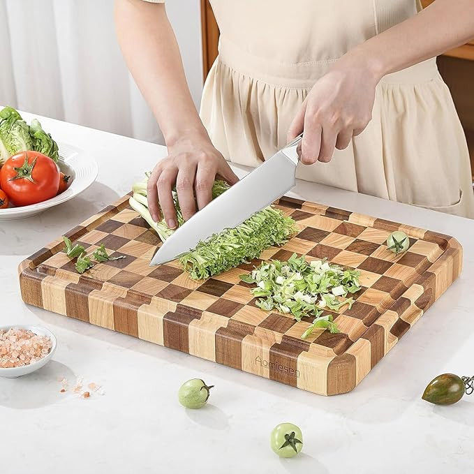 Large wood Cutting Board for Kitchen with Juice Handles ， Chopping Board Cheese Charcuterie Boa... | Amazon (US)