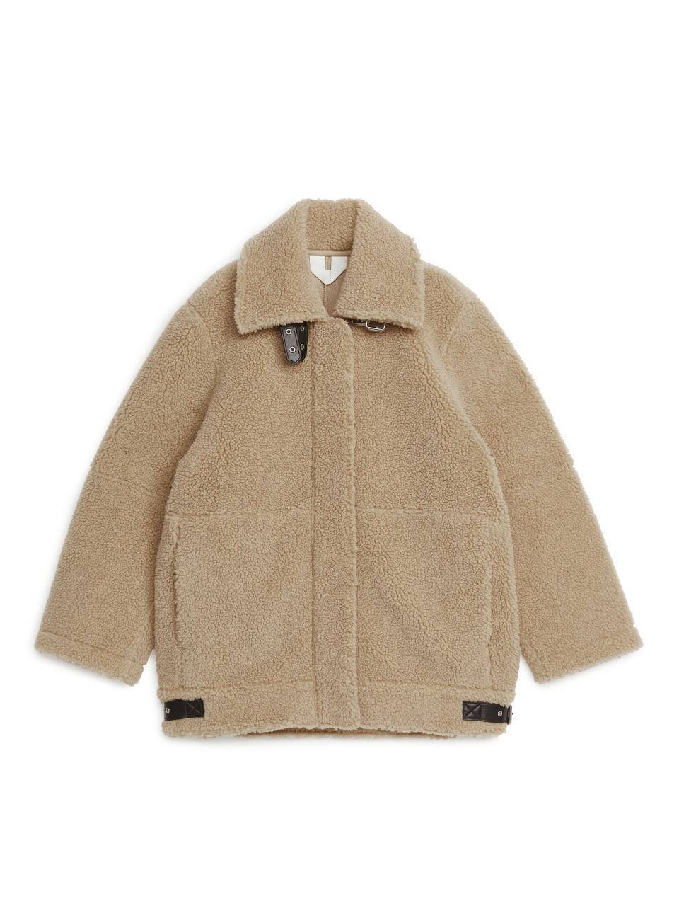 Oversized Leather-Trimmed Pile Jacket - Beige | ARKET (US&UK)