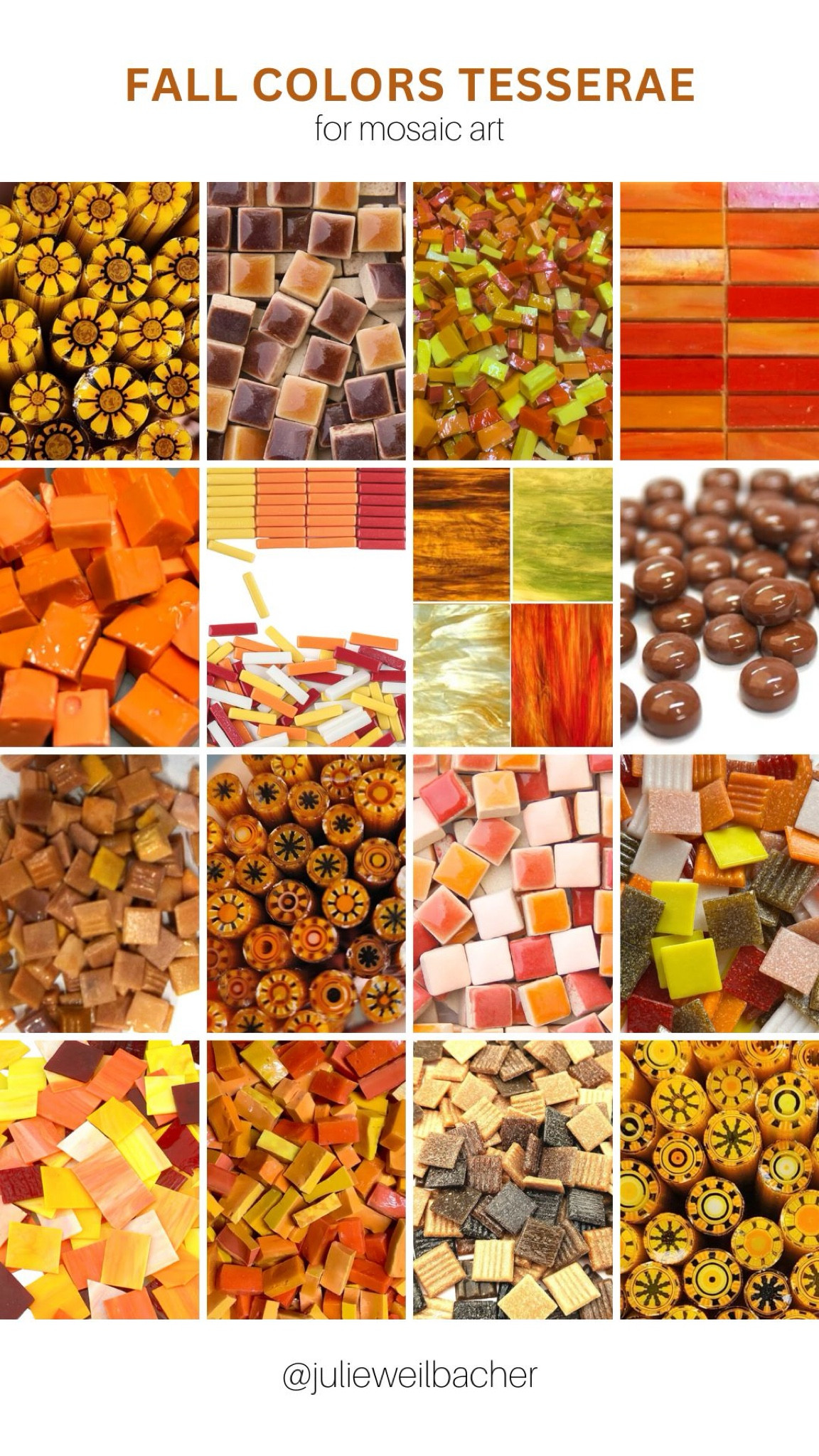 It’s pumpkin season! 🍂 Bring Fall colors into your mosaic artwork with gorgeous colors of the season. 🍂 This inspired collection includes glass rods, ceramic tile, smalti, stained glass, glass dots, and vitreous glass tile. 🍂 For mosaic tips, tutorials, inspiration, and so much more please visit my YouTube channel: YouTube.com/julieweilbacher. Follow @julieweilbacher on Instagram for all things mosaic art. fall art - pumpkin season - mosaic - fall crafts - mosaic art - fall colors - fall decor - craft suppliess

#LTKSeasonal #LTKFindsUnder100 #LTKHome