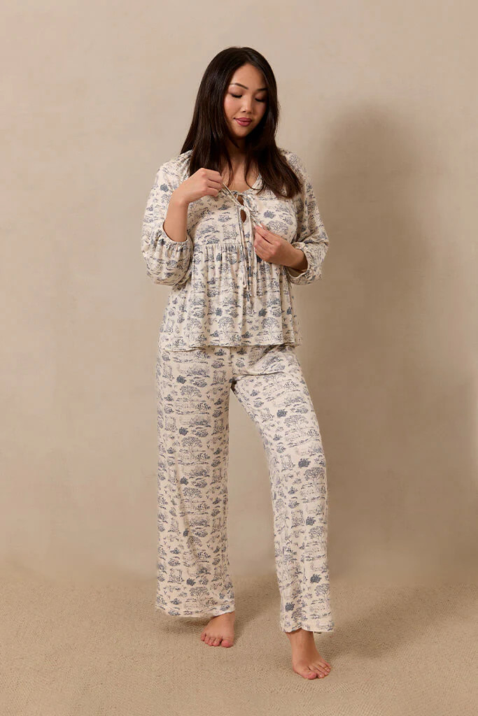 Bleu Toile Tie-Top Long-Sleeve Women\u2019s Sleep Set | Solly Baby