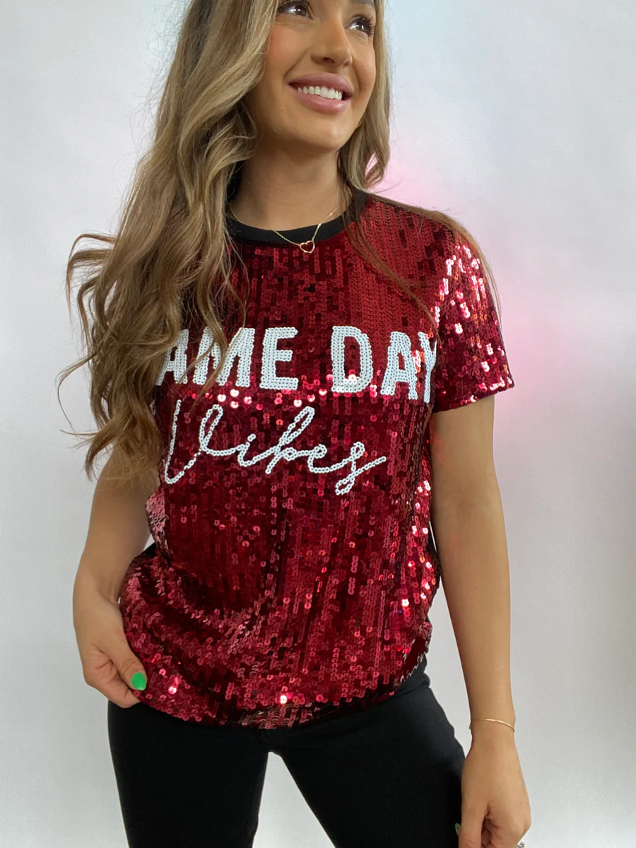 Game Day Vibes Sequin T-Shirt- Red | Willow Boutique