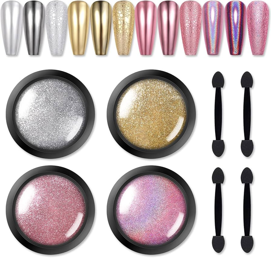 BORN PRETTY Chrome Nail Powder Metallic Mirror Powder Holographic Pigment Powder Manicure Nail Ar... | Amazon (US)