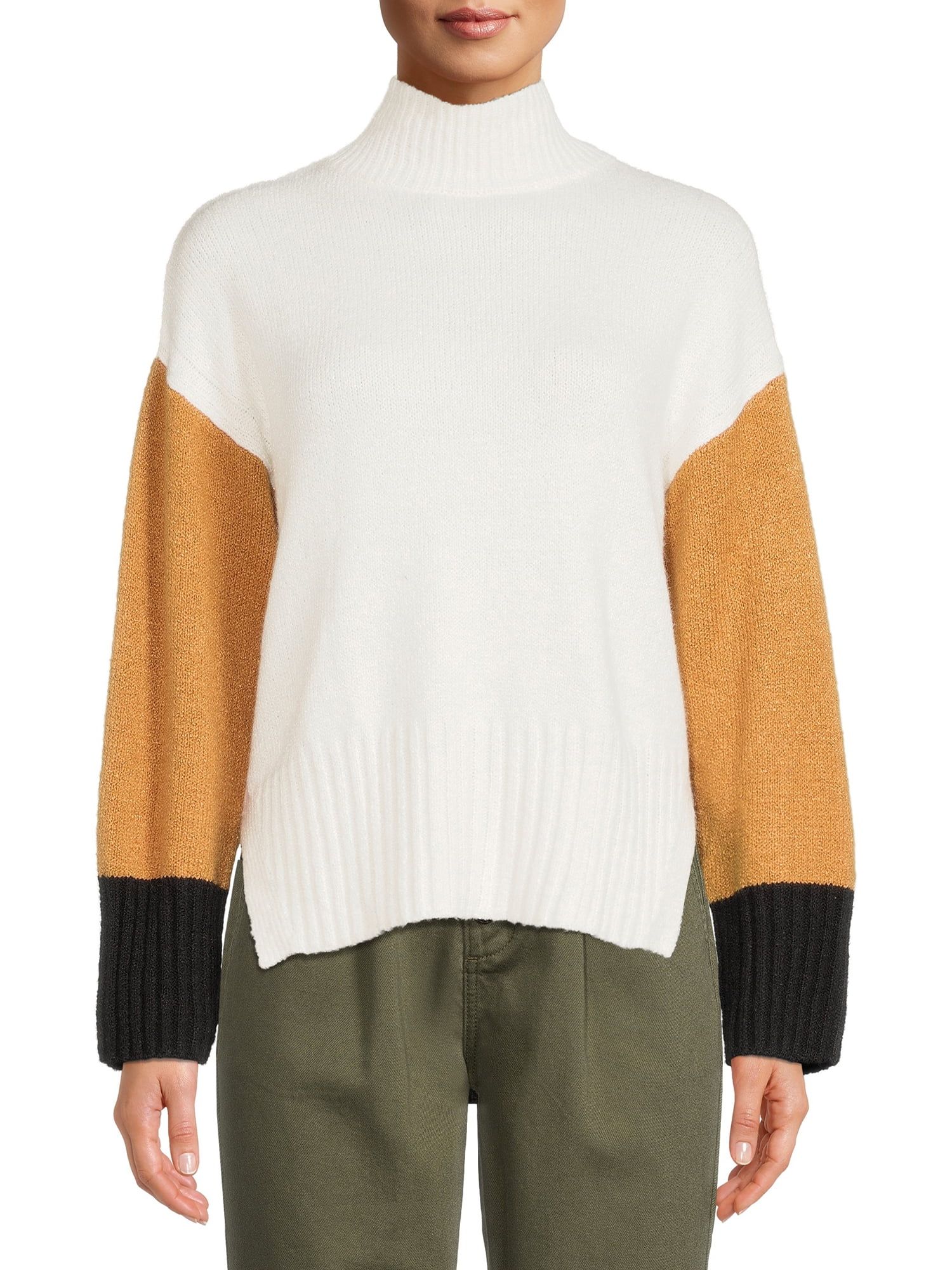 Time and Tru Wome's Color Blocked Mock Neck Sweater - Walmart.com | Walmart (US)