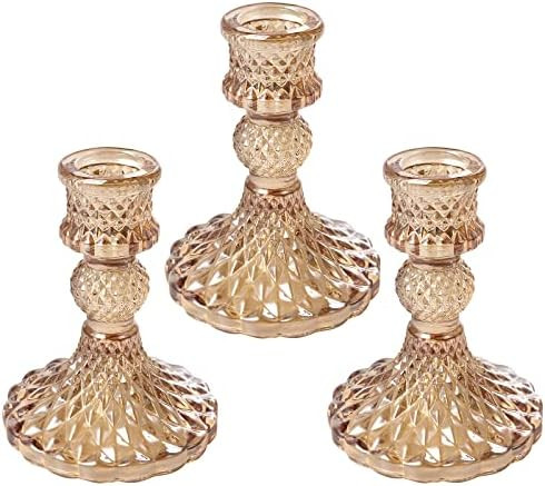 Glass Candlestick Holders Set 3Pcs, 4" Taper Candle Holders,Glod Glass Candle Holders for Wedding... | Amazon (US)