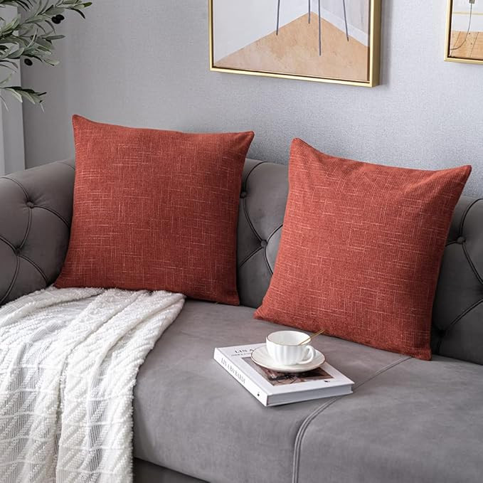 Anickal Rust Pillow Covers 18x18 Inch Set of 2 Rustic Farmhouse Chenille Decorative Throw Pillow ... | Amazon (US)