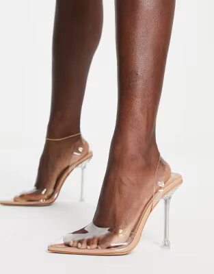 Simmi London Solace heeled shoes in clear and beige | ASOS (Global)