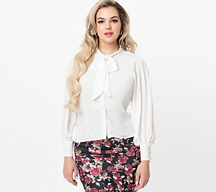 Unique Vintage White Neck-Tie Gwen Blouse | QVC