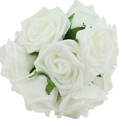 Yonger 10 pcs Artificial Silk Latex Rose Flowers Decoration Bridal Wedding Bouquets with Pole Whi... | Amazon (US)