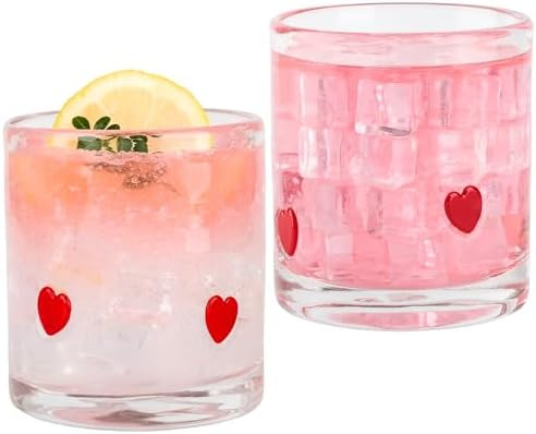 2 Pcs Red Hearts Icon Juice Glasses Valentines Day Handblown Cocktail Glass Cup 14oz Stemless Win... | Amazon (US)