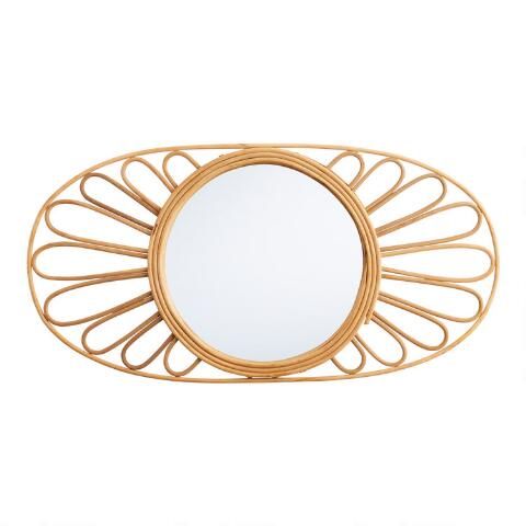 Oval Natural Rattan Floral Wall Mirror | World Market