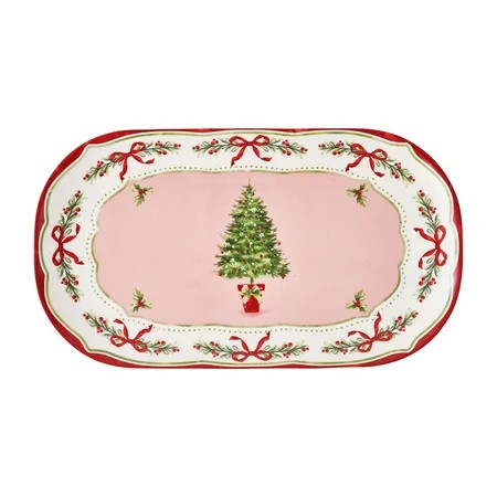 Holiday Time Ceramics Pink/Red Christmas Tree Platter | Walmart (US)