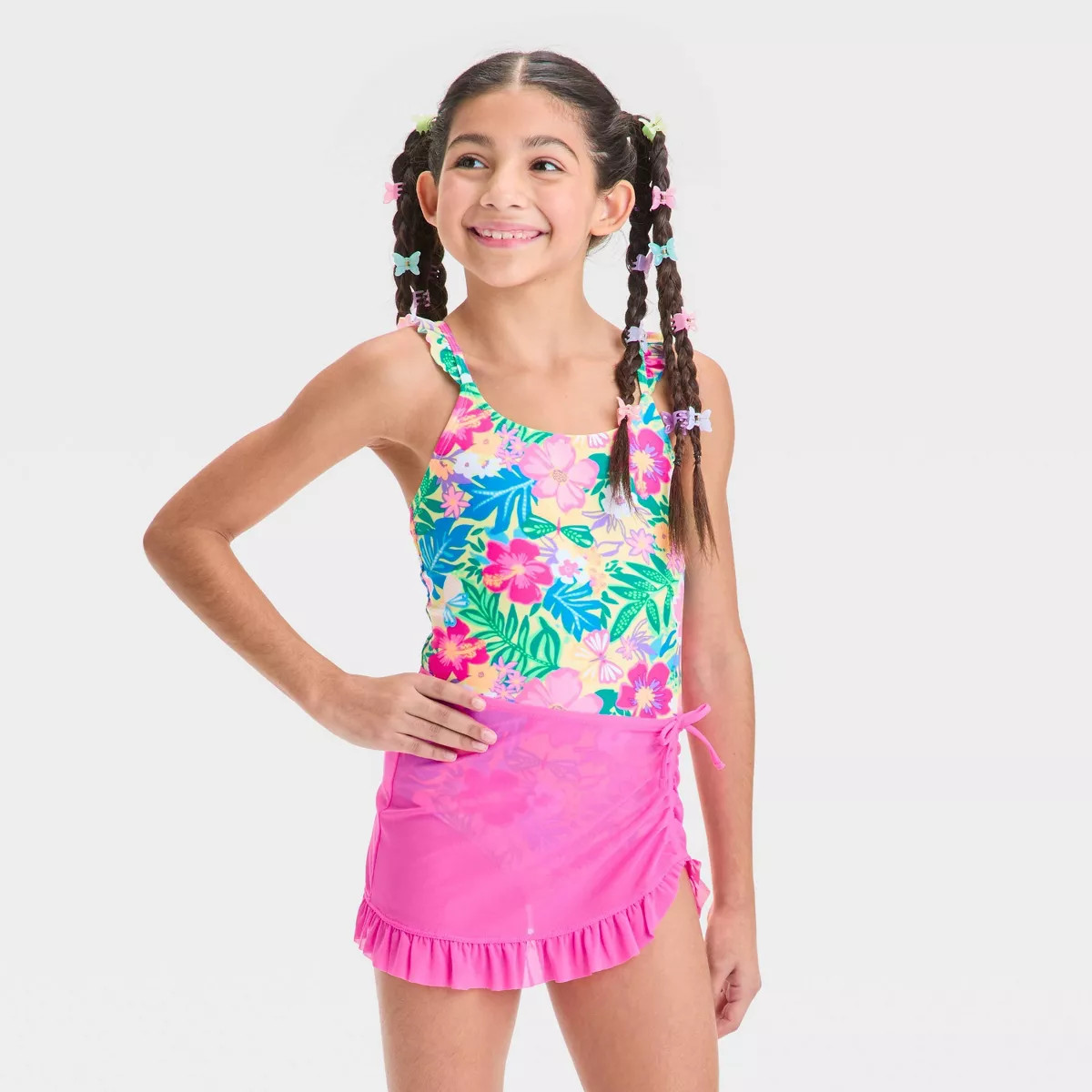 Girls' Seaside Hibiscus Floral Printed One Piece Swimsuit Set - Cat & Jack™ | Target