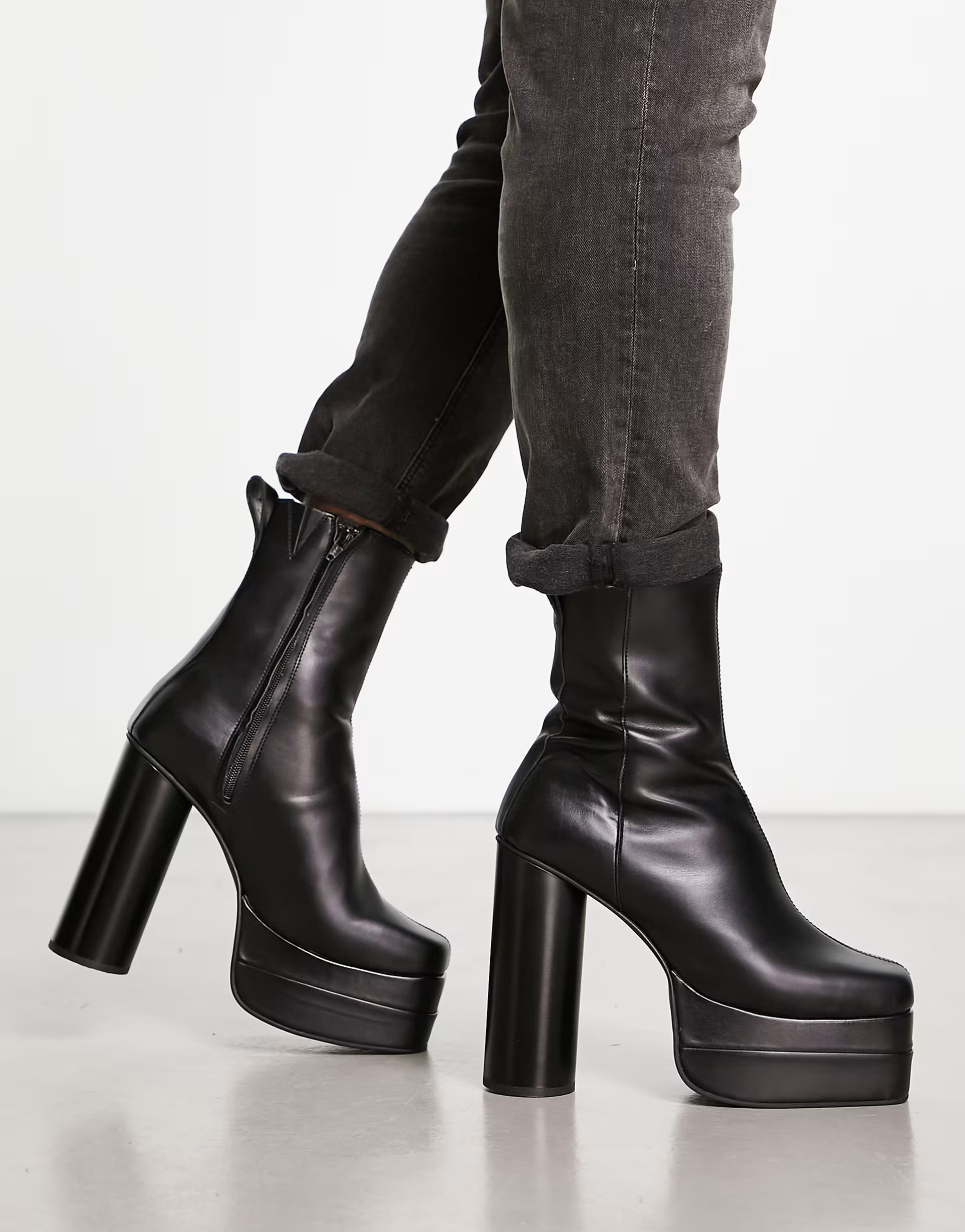 ASOS DESIGN platform heeled chelsea boots in black faux leather | ASOS (Global)